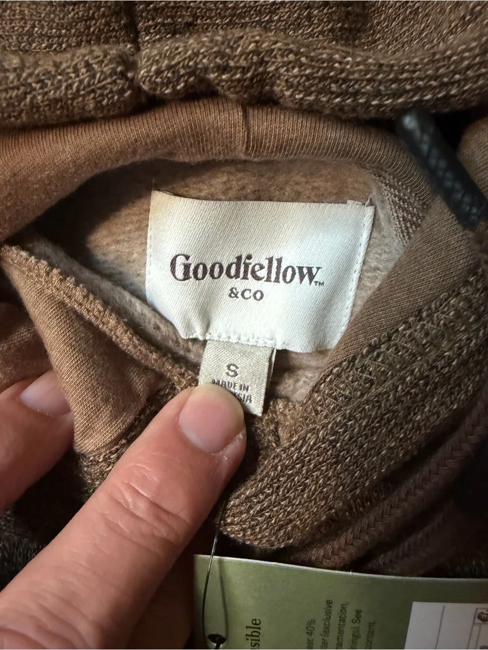NWT Men's Brown Hooded Sweater Pullover Size Small (KB8) - Picture 3 of 3